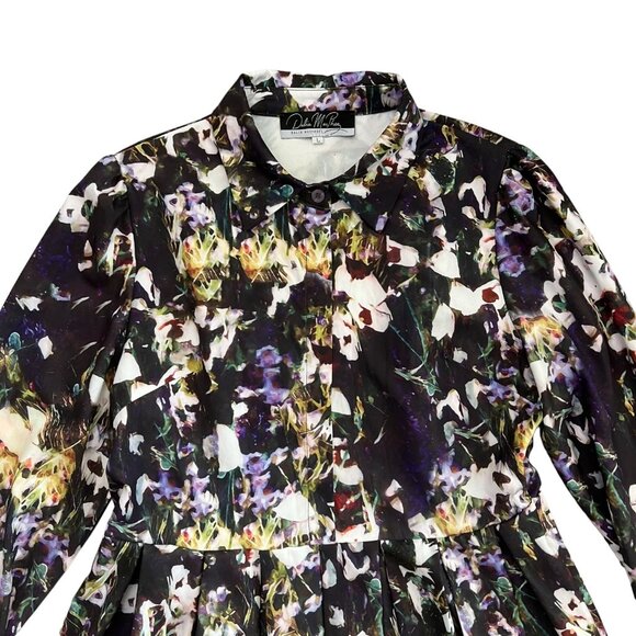 Dalia Macphee Floral Midi Shirt Dress Multicolor Large Modest Twee Full Skirt - Picture 5 of 16